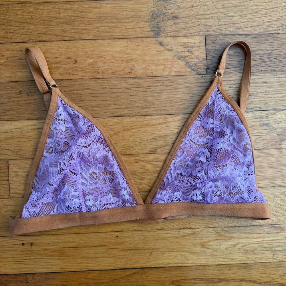 Free People Intimately Lavender Lace Triangle Bralette Purple Tan Small